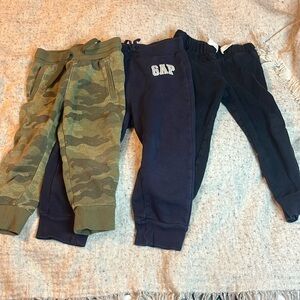 3 pairs of boys sweatpants 2t camouflage, gap, and black pair